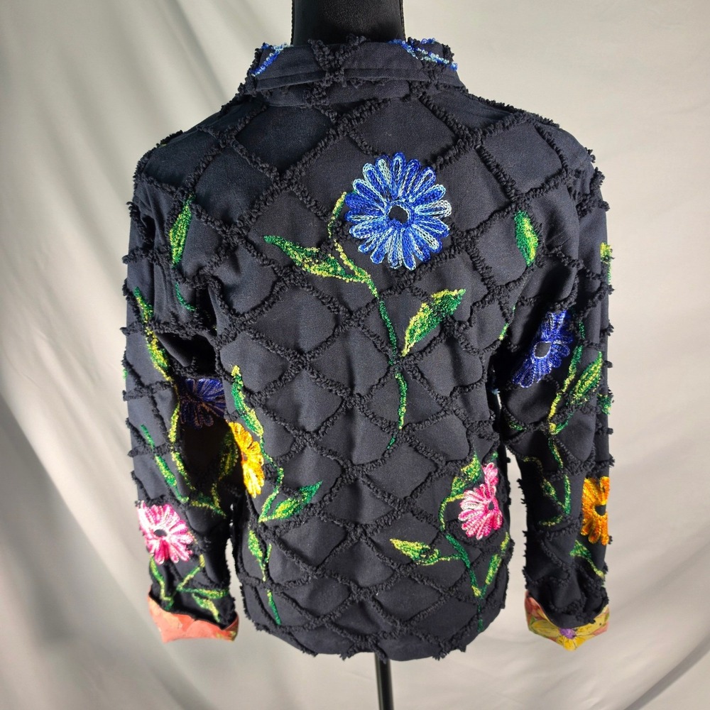 Tantrums Black Floral Embroidered Cotton Lattice Jacket M Boho Whimsigoth Vtg - Picture 3 of 13